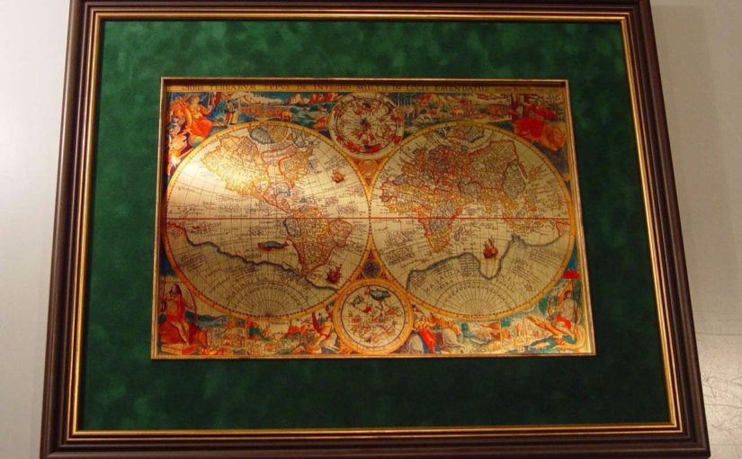 Старинная карта мира на металле в подарок на юбилей 50х60 см