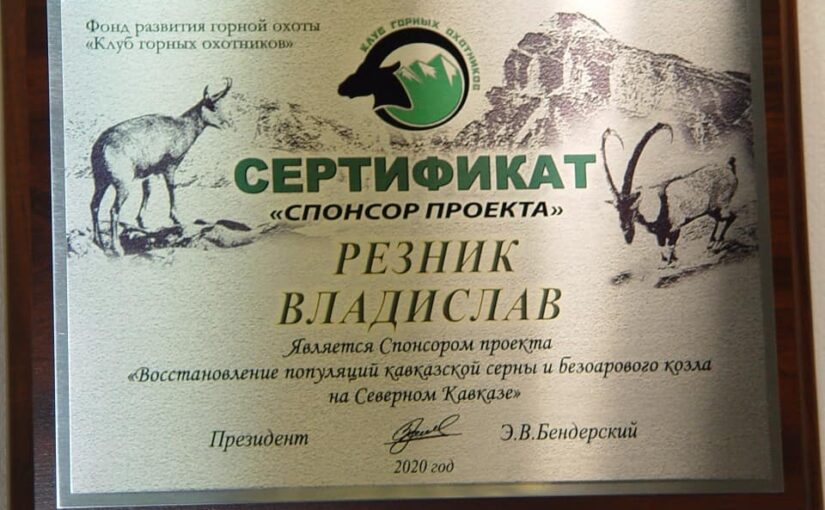 Сертификат спонсора проекта